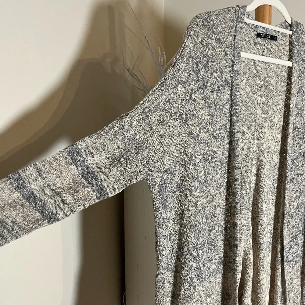 Nic + Zoe M Beautiful cream and dusty denim blue fringed open front cardigan - Picture 3 of 5